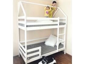 Кроватка-домик двухъярусная с простой лестницей